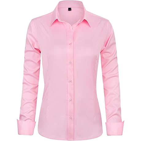 Women's Slim Fit Long Sleeve Pink Button Down Shirt