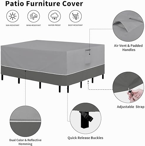 Miniatura 5 de Easy-Going Juego de fundas rectangulares para muebles de patio de 110 x 84 pulgadas, fundas para mesa y silla, impermeables, resistentes a los rayos
