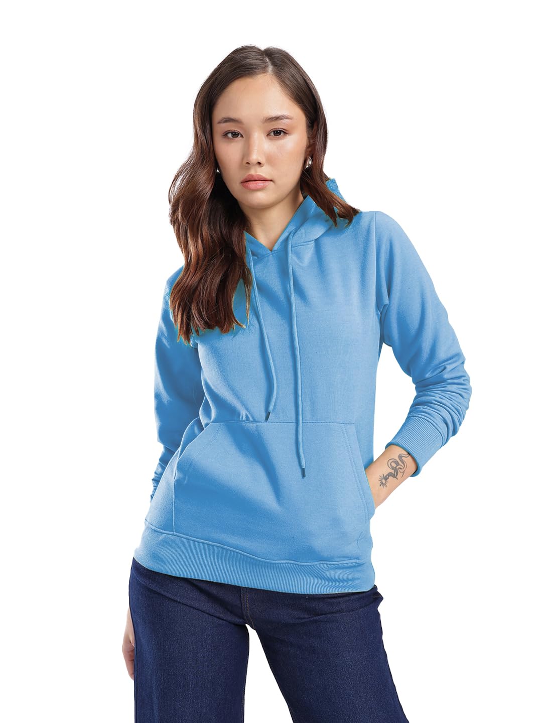 Women Solid Fleece Hoodie – Full Sleeve Pullover-XYRISWSWT90-TealBlue-image-29