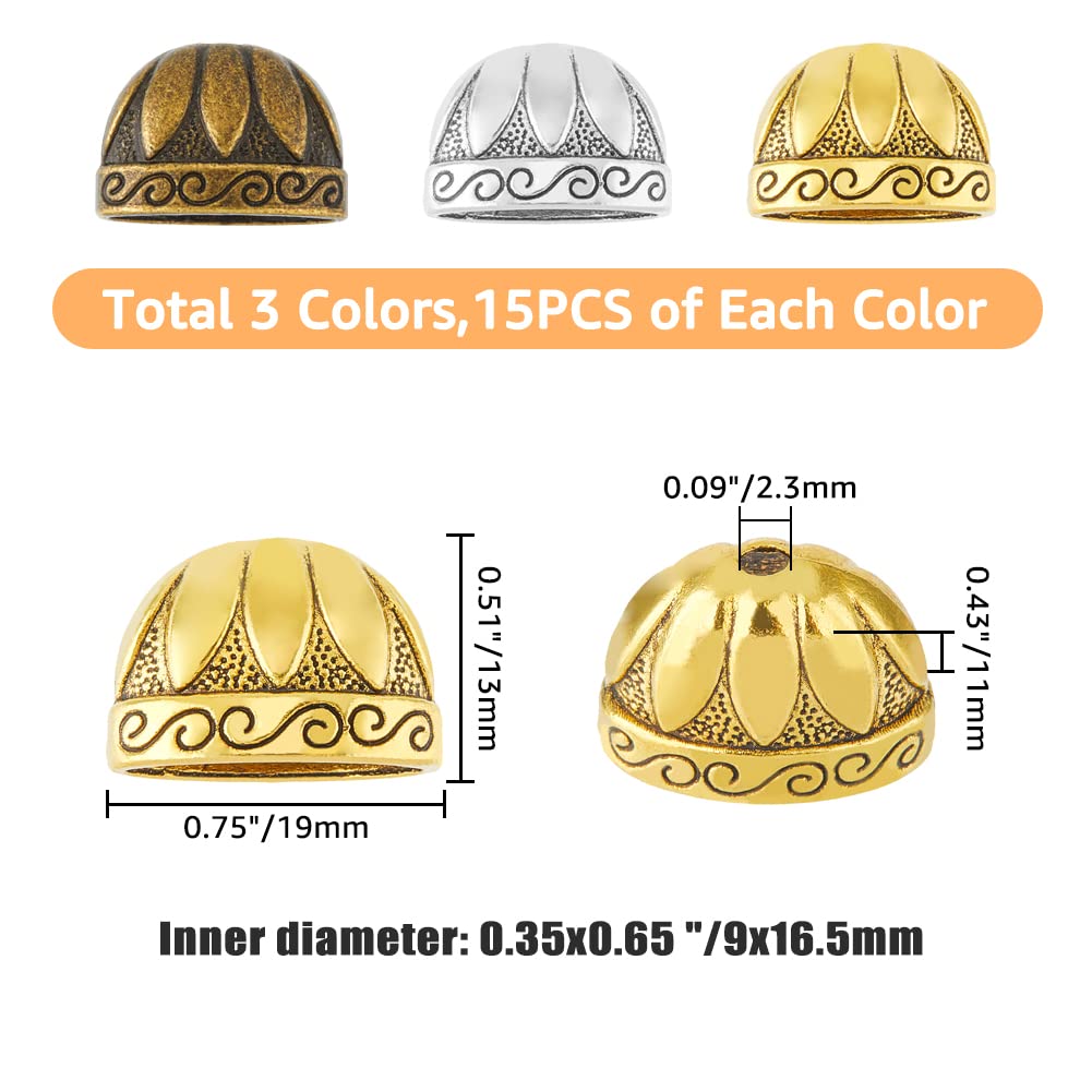 HOBBIESAY 45pcs 3 Colors Flower Spacer Bead Caps Tibetan Metal Floral Bead Cone Ends Tassel Ends Cap Jewelry for Bracelet Necklace Earring Crafts Making, Inner Diameter: 9x16.5mm