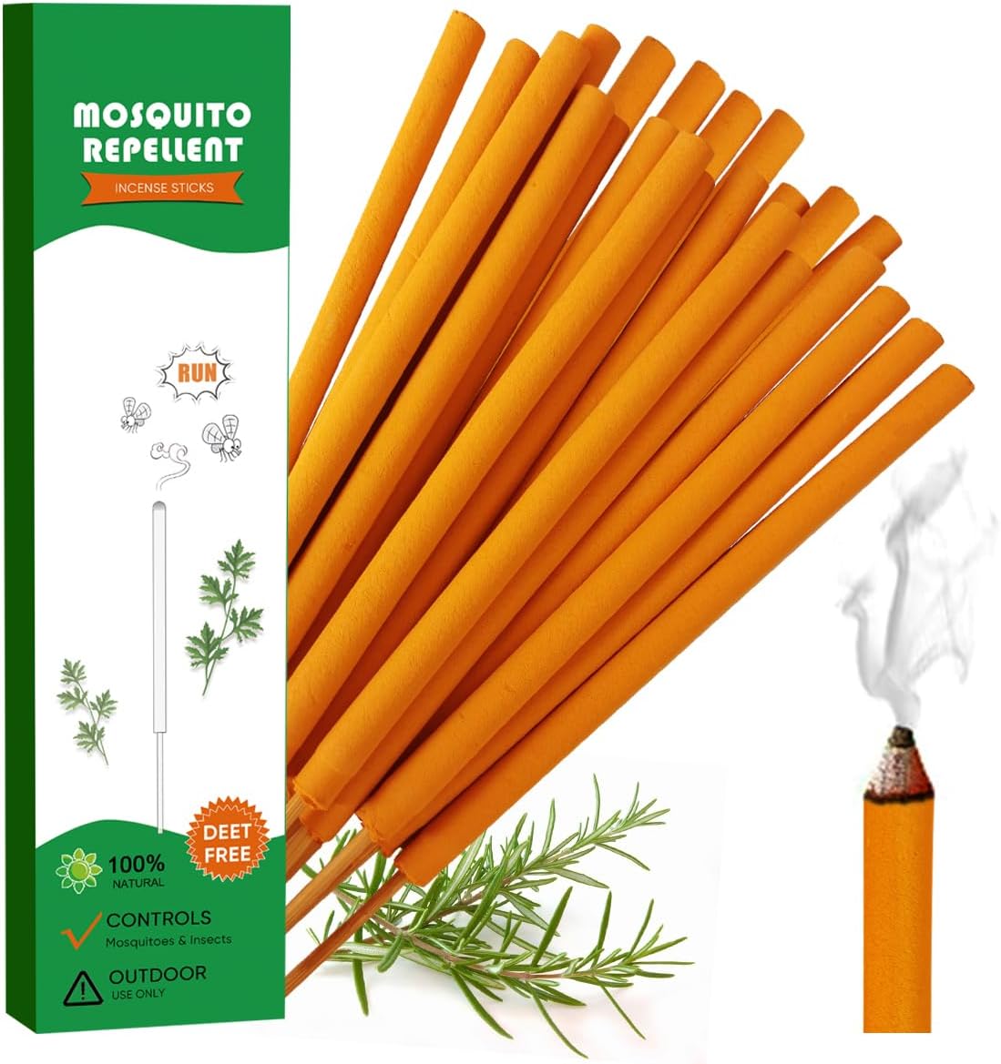 24 Pack Extra Thick Mosquito Repellent Sticks, 120 Min Protection for Outdoor Use, Citronella Plant-Based Natural Bug Repellent Incense Sticks for Patio, Effective Mosquito Repellent for Outdoor Orange