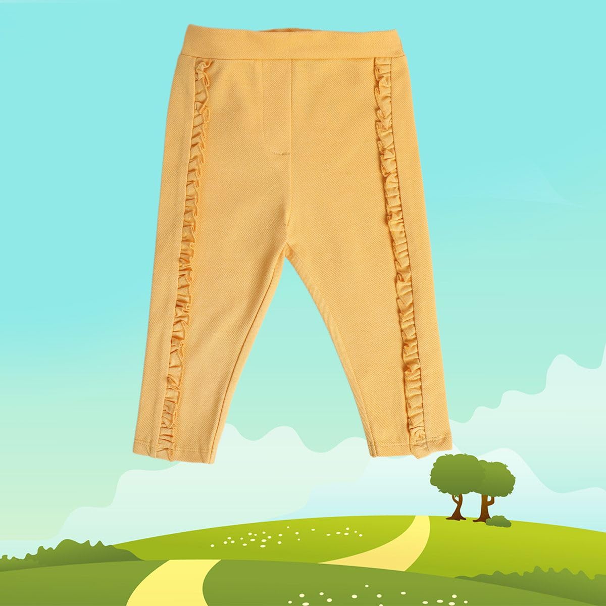 miniklub Baby Girls Adjustable Elastic Full Length Yellow Color Knit Jegging (0-3M) - Image 2 thumbnail