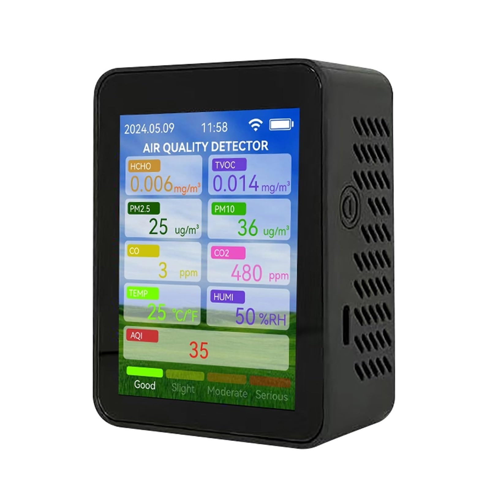 Air Quality Monitor, Misuratore Multifunzionale A Qualità 'aria WiFi HCHO TVOC Monossido Di Carbonio CO2 PM2.5 PM10 Tester TFT Da 2,8 Pollici(Black)