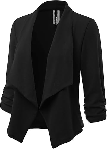 Miniatura 2 de Chaqueta Blazer Abierta de Tela Elástica con Mangas 34 Fruncidas para Mujer (Hecha en EE.UU.)