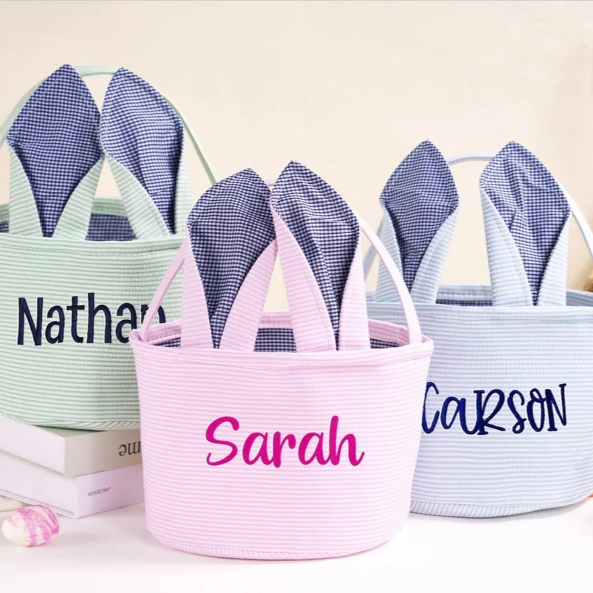 Dangyuxia Personalized Easter Basket with Name,Personalized Embroidered Easter Bucket,Embroidered Easter Baskets for Kids (Purple)