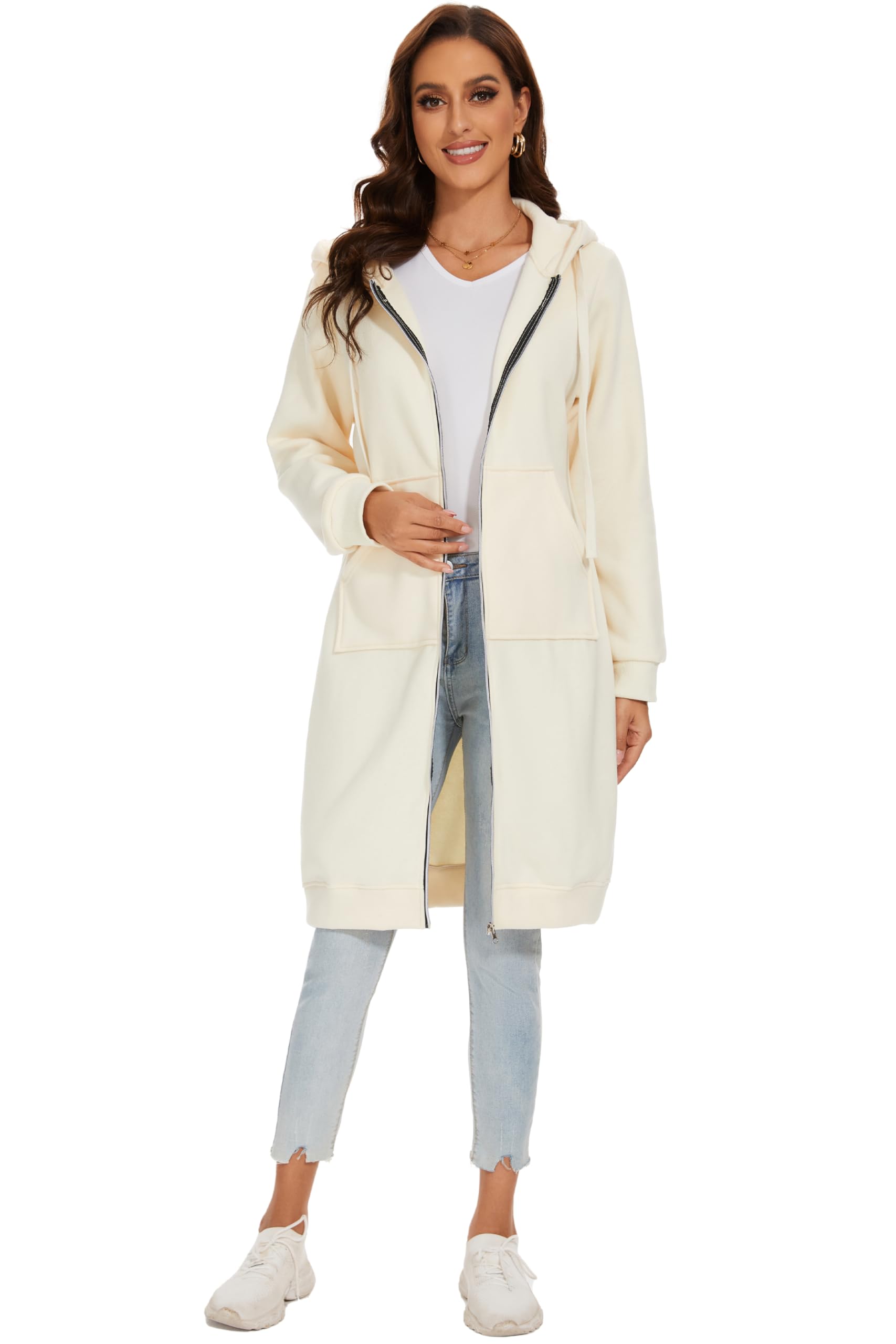 YOSICIL Sweat à Capuche Long Zippé Pour Femme Automne Et Hiver