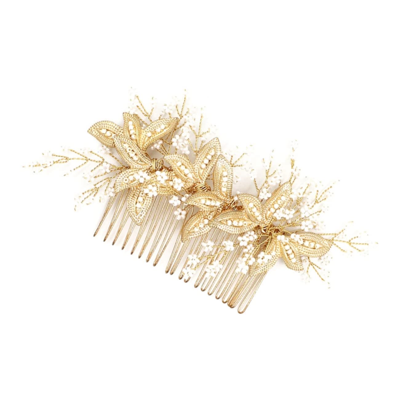 Pettine per Chioma Fiore Trifoglio e Mini Perline, Oro