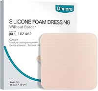 Dimora Silicone Foam Dressing 6x6 Without Border - Cuttable Highly Absorbent Wound Pads for Cuts, Burns, Bedsores - 5 Pack
