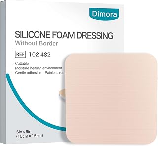 Dimora Silicone Foam Dressing 6x6 Without Border - Cuttable Highly Absorbent Wound Pads for Cuts, Burns, Bedsores - 5 Pack