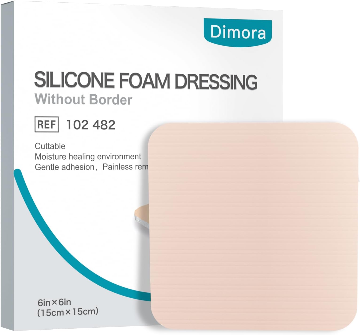 Silicone Foam Dressing Without Border - 6"x 6" Highly Absorbent Adhesive Bandages for Wounds Cuttable Pads for Wound Care 5 Pack