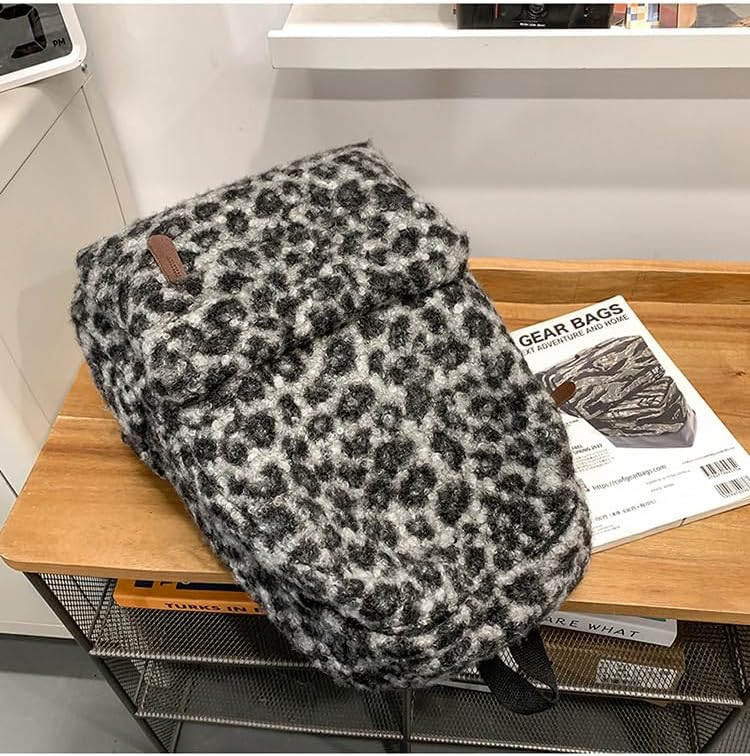 Cute Backpack Fuzzy Cheetah Shoulder Bag, Y2k Purse Fleece Chic Bookbag Trendy Aesthetic Coquette Daypack 90s Purse (Black) - Image 3