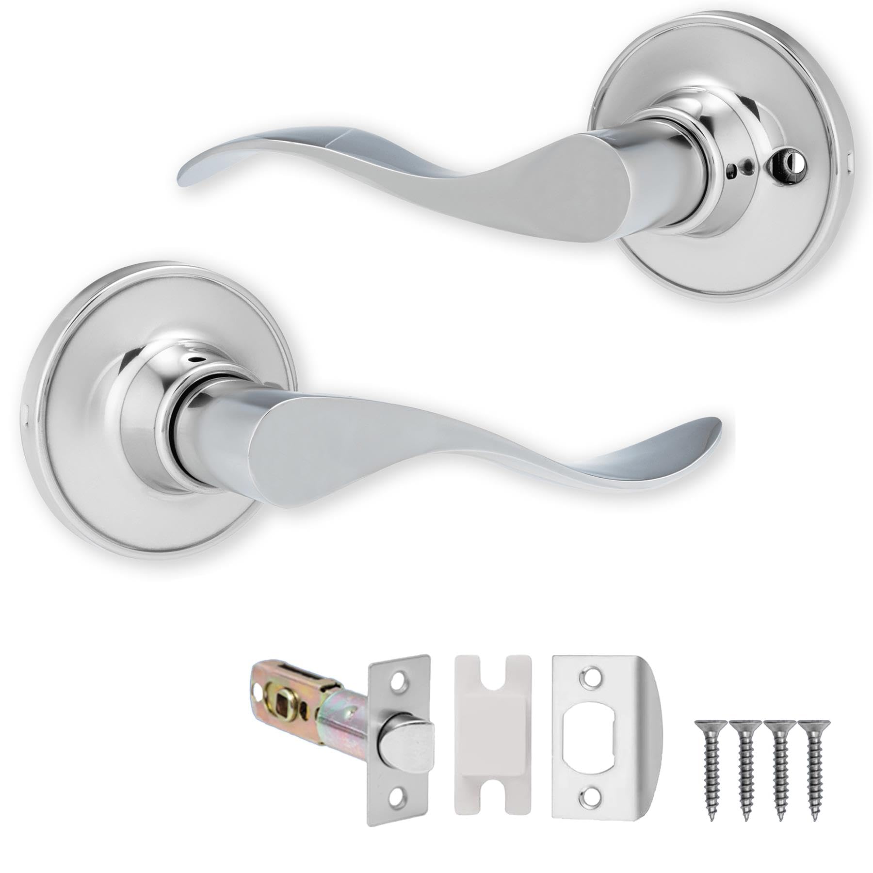 Xfort Polished Chrome Cabriole Passage Knob Set Door Knob For Internal Wooden Doors, Complete Set With Tubular Latch