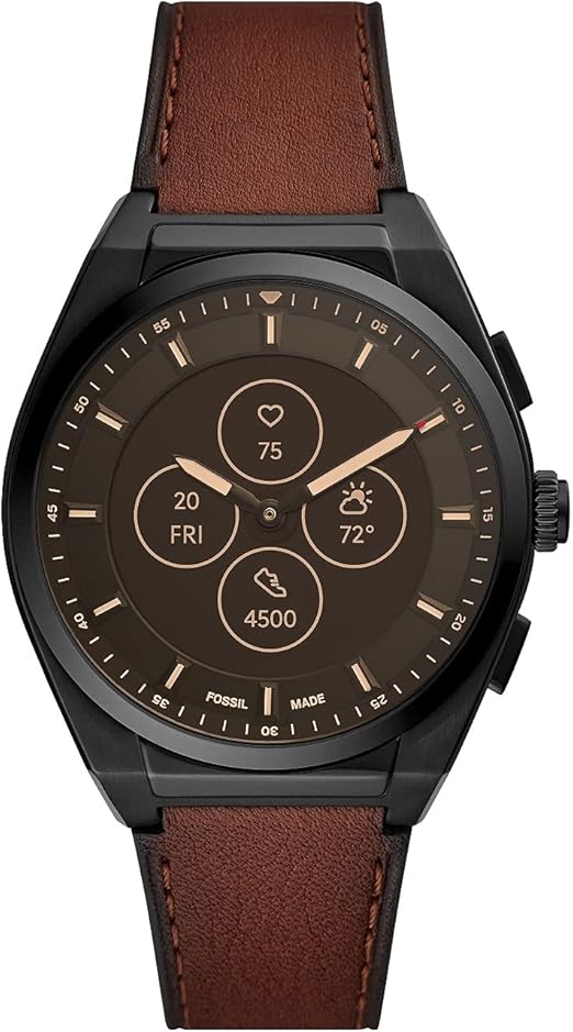 Amazon.com: Fossil Men's 42mm Everett Stainless Steel and Leather Hybrid HR  Smart Watch, Color: Black, Brown (Model: FTW7055) : Everything Else