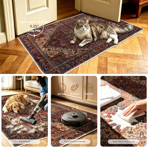 Tapete decorativo rojo 2x3 ft lavable a máquina miniatura 5
