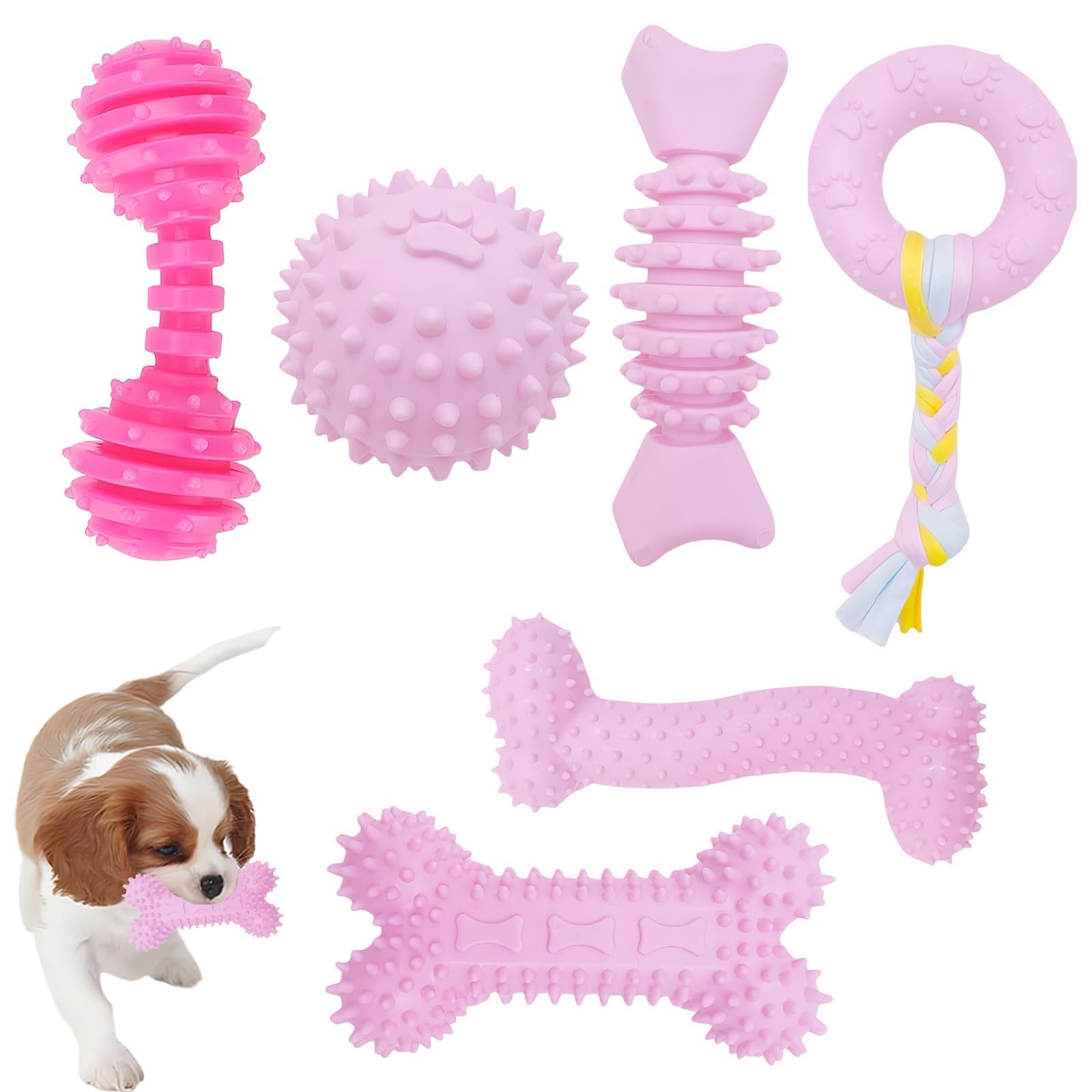 Pddenality 6 PCS Pink Chew Toys for Dogs Set Durable Dog Toys, Dog Chew Toy