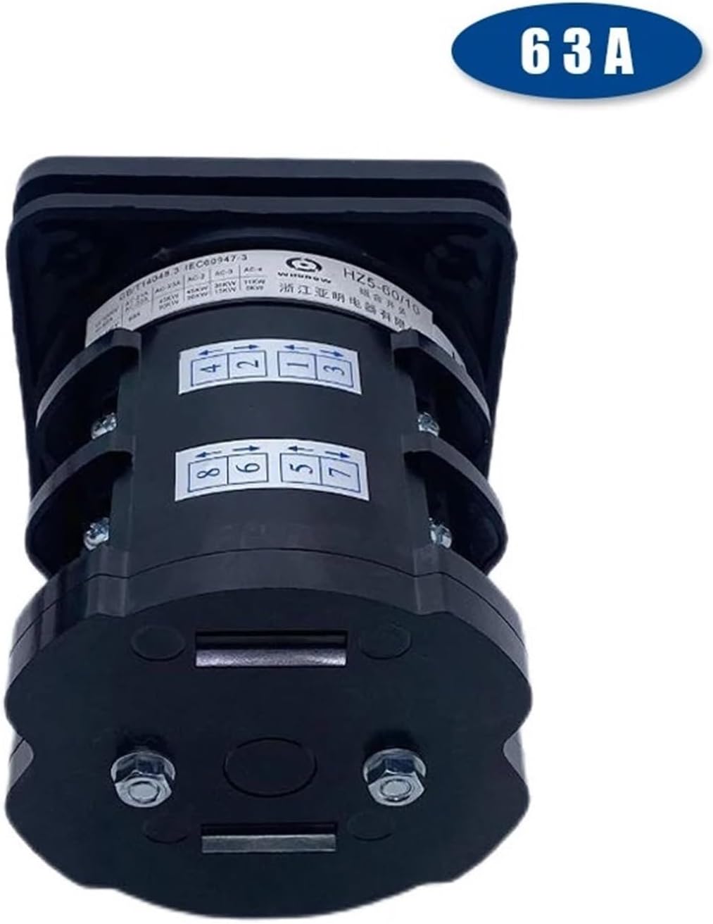 2 Positions Off-ON Power Cut Rotary Cam Switch 60A Silver Contact Two Poles Control Circuit HZ5-63 HZ5-60/10 L02