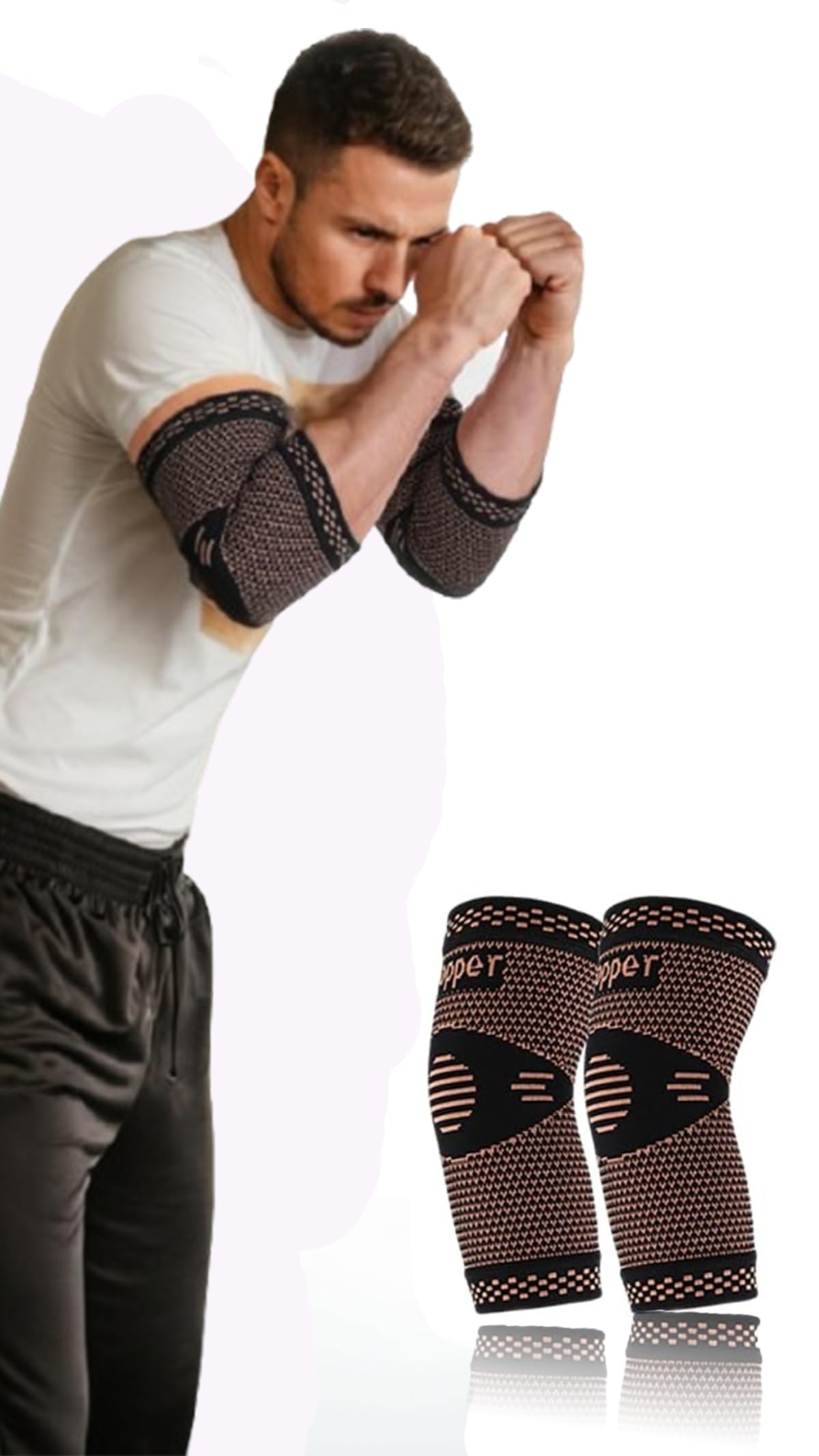 Copper Elbow Sleeve - Compression Brace for Tendonitis, Tennis Elbow, Arthritis - Pain Relief for Men and women, Ideal for Weightlifting & Golf