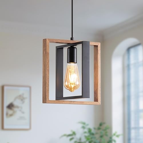 Miniatura 14 de Candelabro rústico de granja, lámpara colgante de 4 luces, altura ajustable, madera vintage marrón, iluminación colgante para entrada, isla de