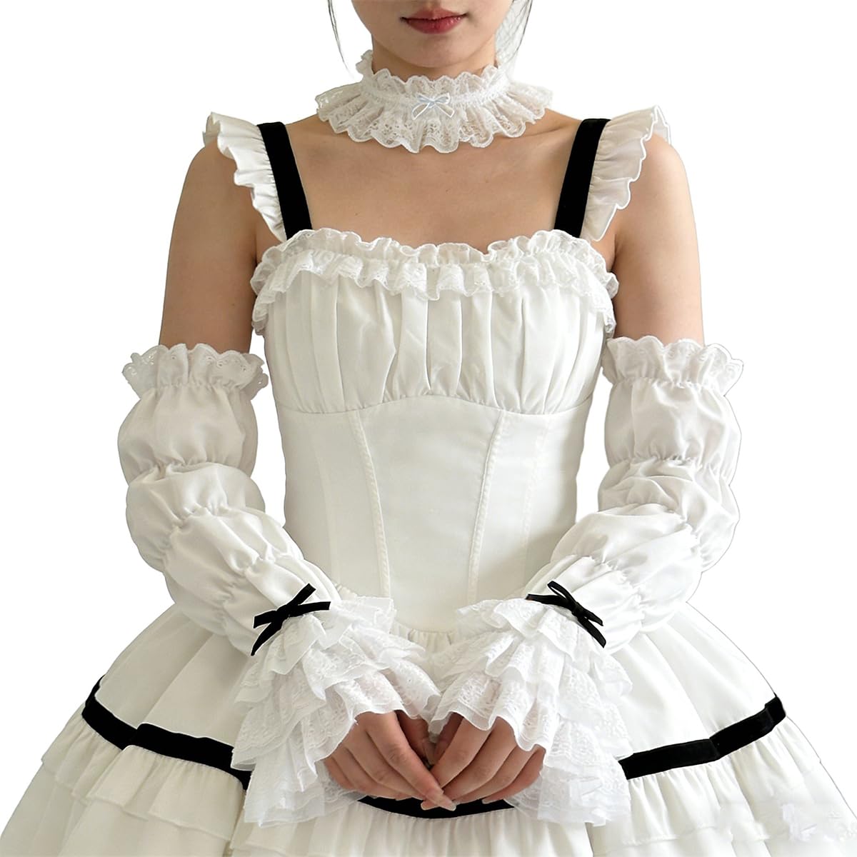 BPURB Lolita Layered Ruffled Long Arm Warmers Fingerless Gloves for Women Y2K Sweet Lace Arm Sleeve for Halloween Costume Cosplay Party โ image 1