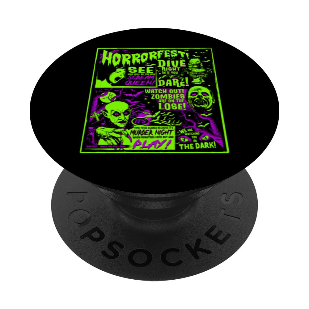 Vintage Horrorfest Halloween Movie Poster Old Time Horror PopSockets Adhesive PopGrip