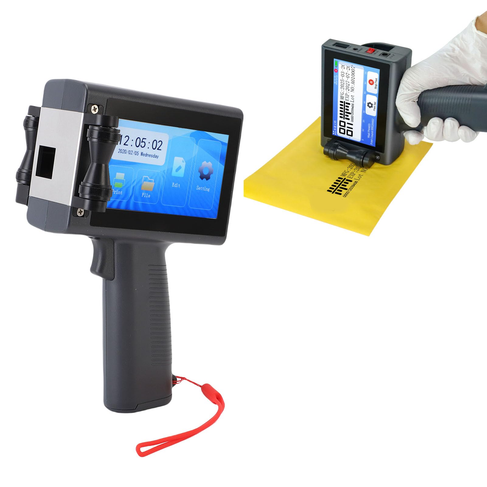 Aramox Handheld-Tintenstrahldrucker, 600 DPI, 12,7 Mm, Tragbarer Tintenstrahldrucker mit 29 Sprachen für Industrieverpackungen, Pharmazeutische Lebensmittelverpackungsboxen (EU-Stecker)