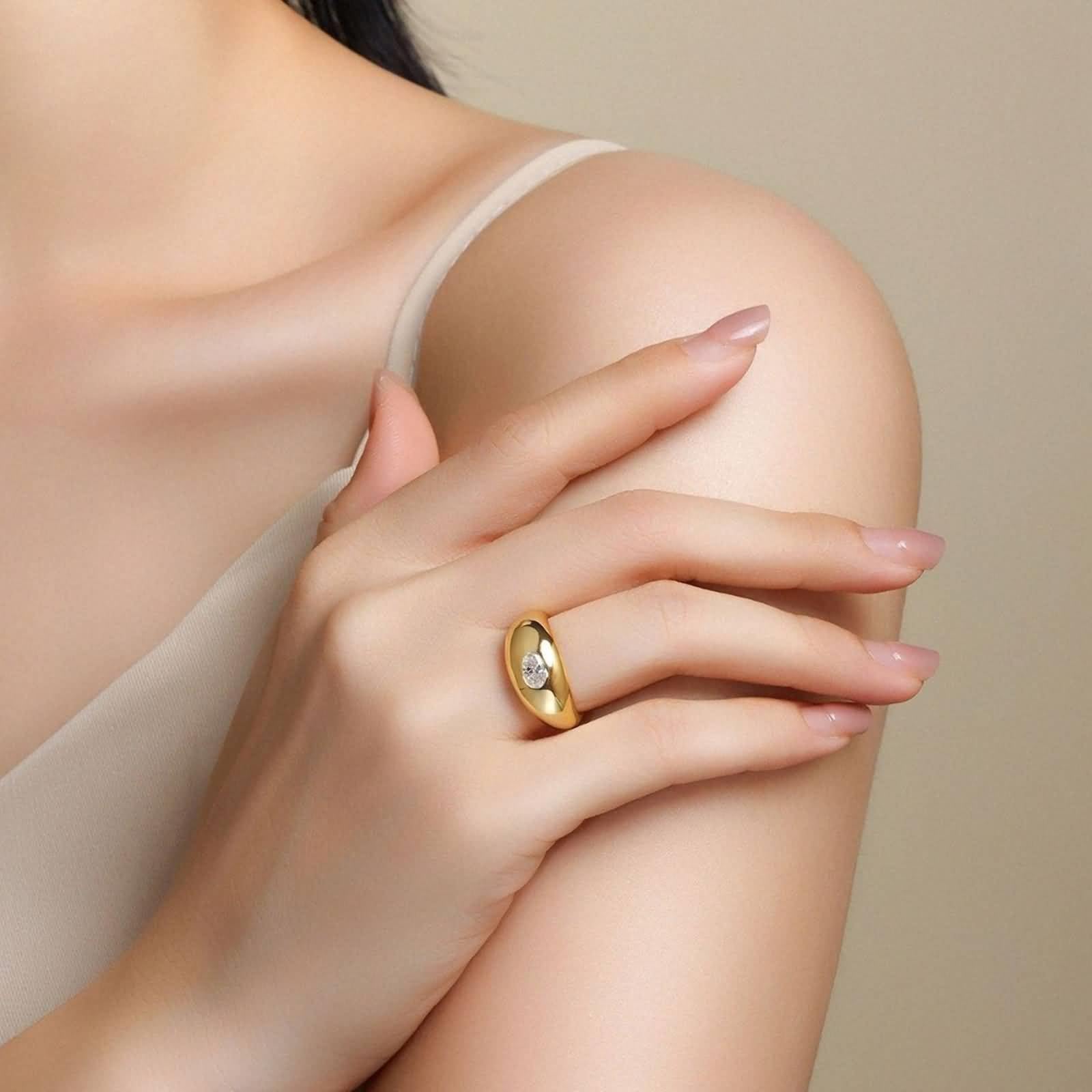 Anillos de compromiso de oro, oro amarillo, anillos gruesos de oro auténtico, anillos de boda con moissanite 0,5 ct para mujer