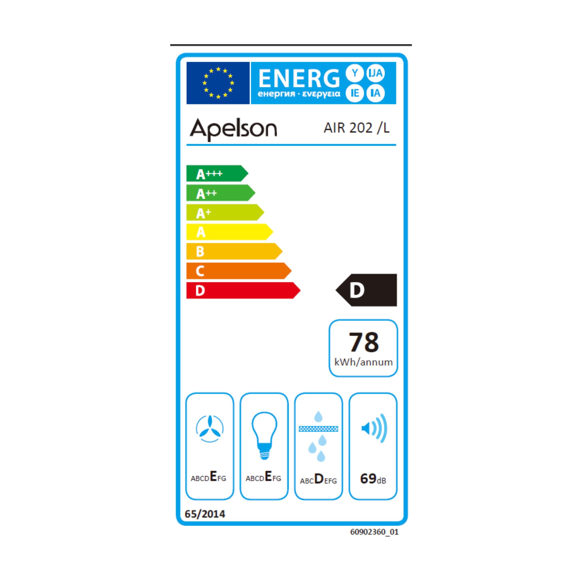 APELSON AIR 202 Campana Extractora Telescópica 60 cm Inox, 2 Motores, 325 m³/h, Iluminación LED, Filtros Lavables, Clase Energética D