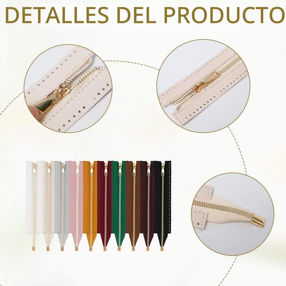 Sixfolo 10 Piezas Cremalleras para Bolsos de Crochet 18 cm,10 Colores | Cremallera de PU Cuero para Bolso,Marco Cremallera Costura con Agujeros para DIY Bolsas Hechas a Mano