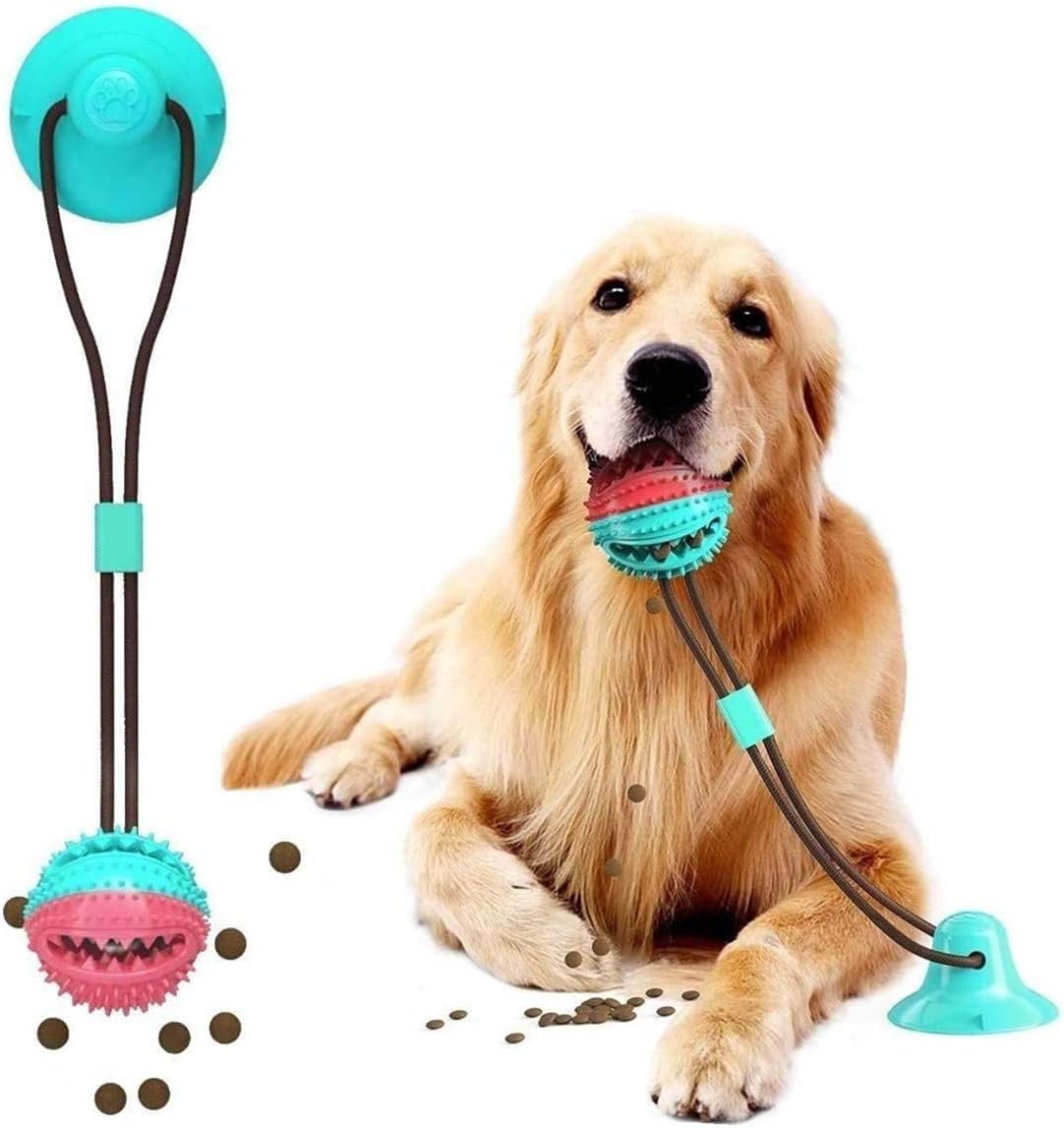 Interactive Dog Toy Include a tug-of-war Rope with a Teeth-Cleaning Ball a Suction Cup Dog chew Toy for Aggressive chewers a Treat-Dispensing Squeaky Dog Toy with Self-Playing Puzzle(Red-Blue)