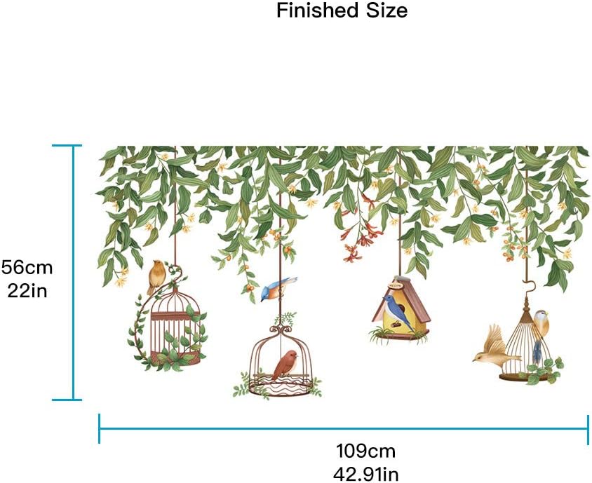 Leaves Wall Stickers Leaf Birdcage Wall Decal Peel and Stick Wall Art Sticker Decals for Kids Girls Bedroom Living Room Bathroom Kitchen Mirror Classroom(HT) : Tools & Home Improvement