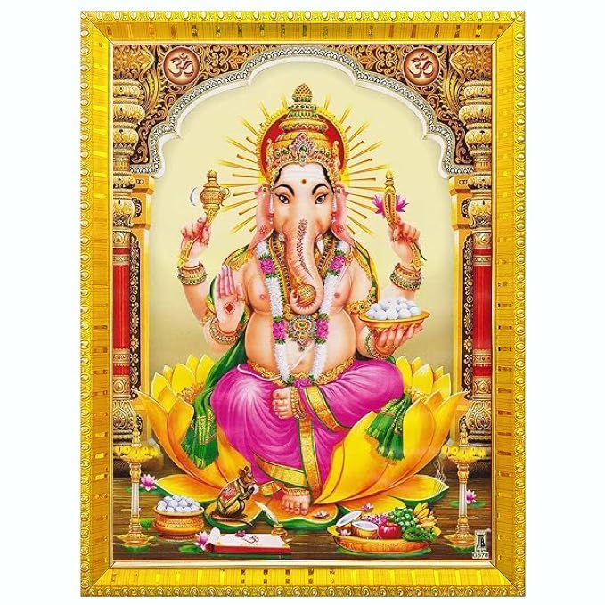 Lord Ganesha Ganpati Ganesh Ganapathi Photo Frame For Wall/Table/Pooja Room/Mandir Small Golden Frame Without Glass SL-1 (5 x 7 Inch)-image-24