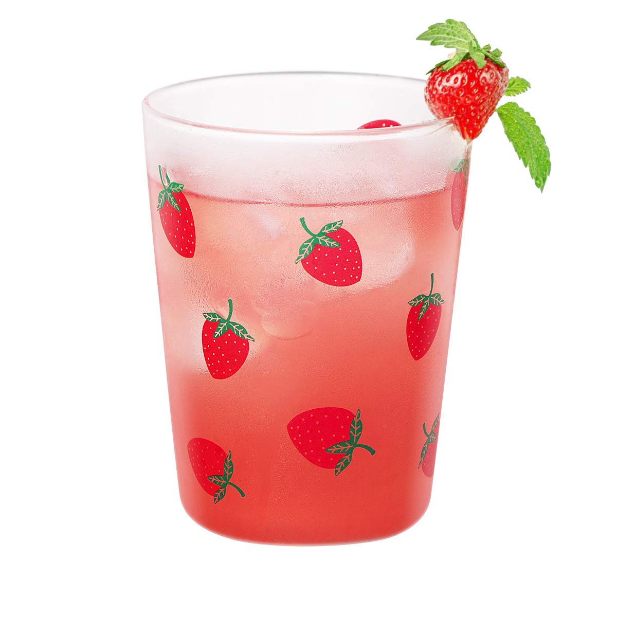 Drinking Glasses, ANSUG Glass Tea Cup Cute Strawberry Coffee Mug Cups with Handle for Cappuccino, Latte, Tea, Milk, Beer, Juice - 350ML