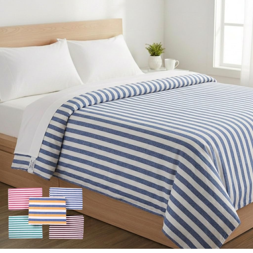 THARUNSHA ELITE Pure Cotton Single Bed Blanket Set of 5 | Soft Lightweight Chaddar/Bedsheet | 60x90 Inch Multi Color Stripes