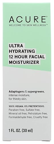 Acure Hidratante facial ultra hidratante de 12 horas, sin parabenos, vegano, 1 onza líquida (paquete de 1)