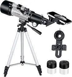 Telescópio para crianças iniciantes, 70 mm abertura 400 mm telescópio refratário astronômico para adultos estudantes - telescópios de viagem com tripé, adaptador de telefone (prata)