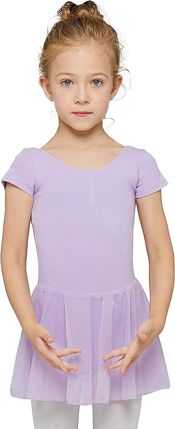 MdnMd Toddler Ballet Leotards for Girls Dance Leotards with Skirt Gymnastic Ballerina Outfit Dress Classic Short Sleeve
