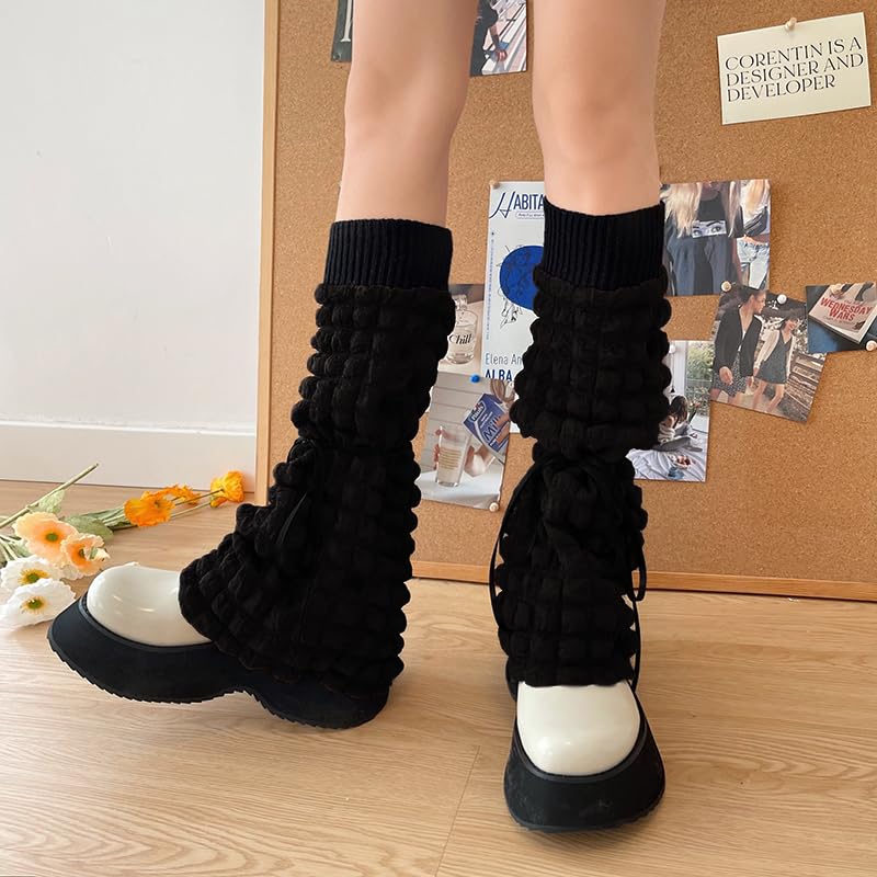 HYTENSUN Women Girls Leg Warmers Y2k Kawaii Japanese Bubble Lacing Thigh High Slipper Socks Loose Socks3