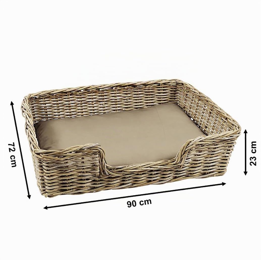Kobolo Hundekorb Hundesofa aus stabilem Rattan geflochten 90x72x23 cm
