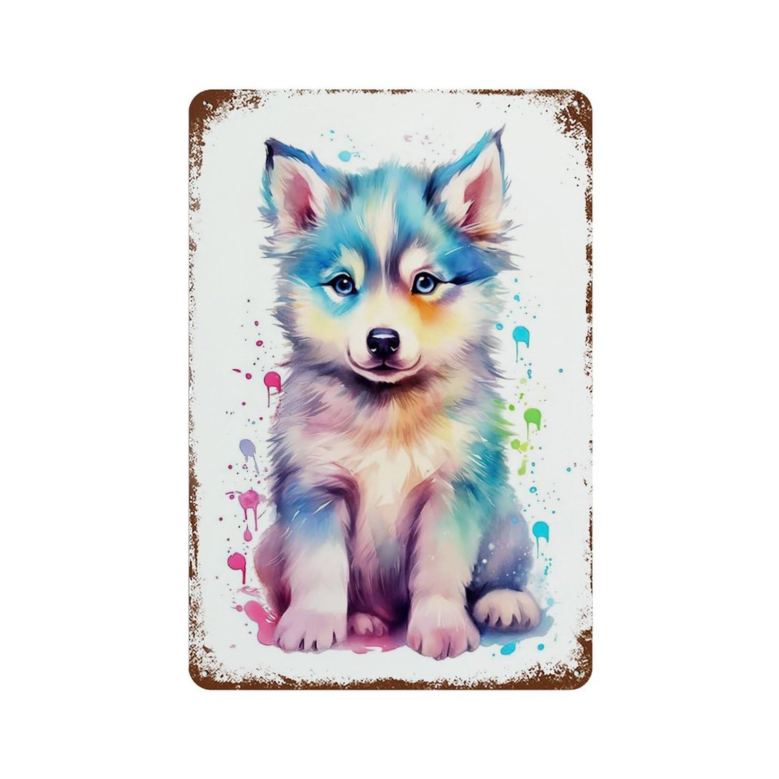 Baby Siberian Husky Puppy 11.8"x7.9" Decorative Tin Sign, Retro Wall Decor for Bistro, Counter And Cafe Decor