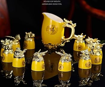 Amazon.co.jp: 十二干支陶磁白酒杯分酒器セット家庭用盃アンティーク