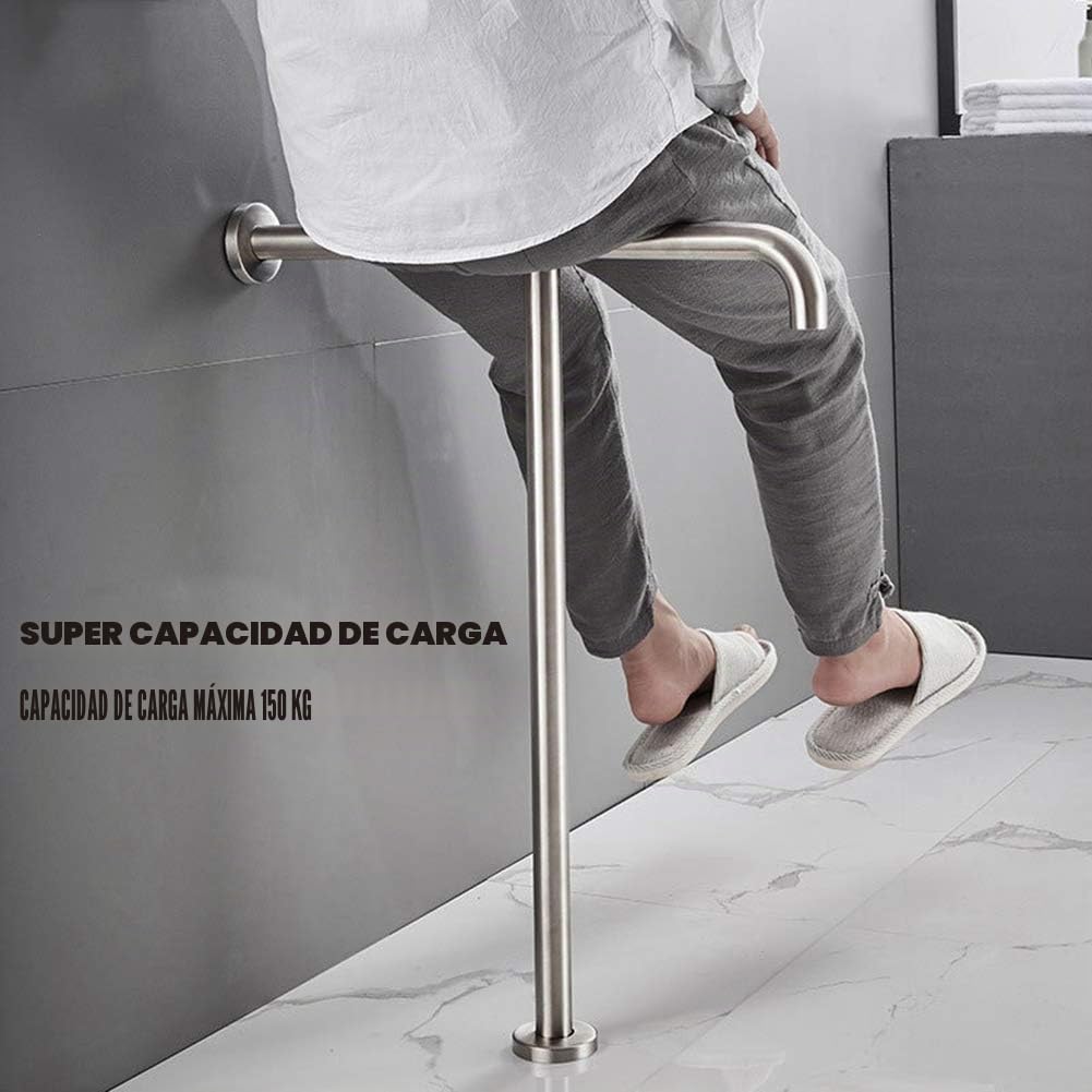 Asa De Seguridad para Baño Barra de Seguridad Baño Pared Suelo para Minusválidos Barra de Sujeción Baño para Discapacitados en Acero Inoxidable Acabado Satinado