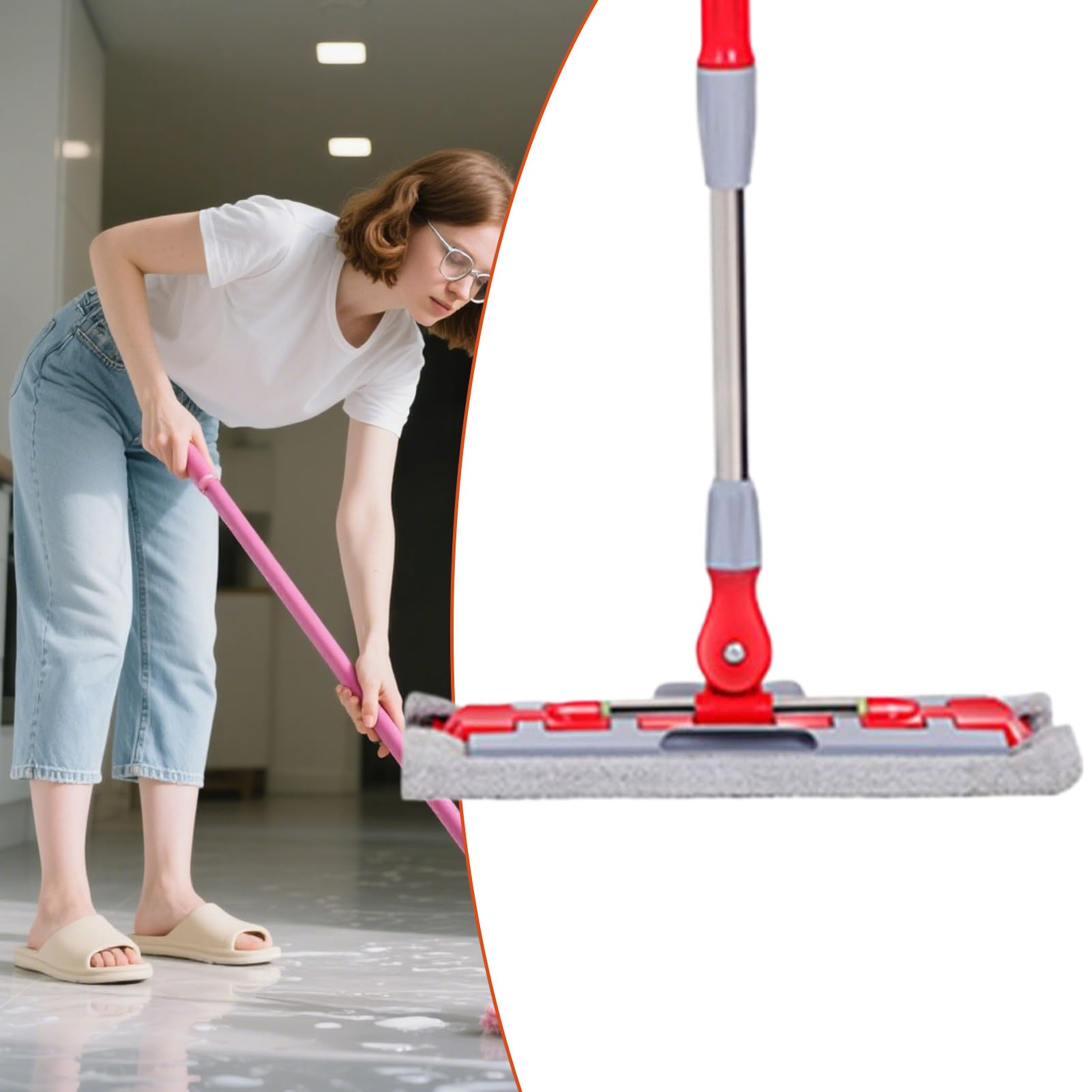 Serpillera plana – Rotación de 360 grados – Fregona de piso – Mango telescópico herramienta de limpieza rápida con 7 toallitas para grandes espacios, cuarto de baño, mantenimiento diario