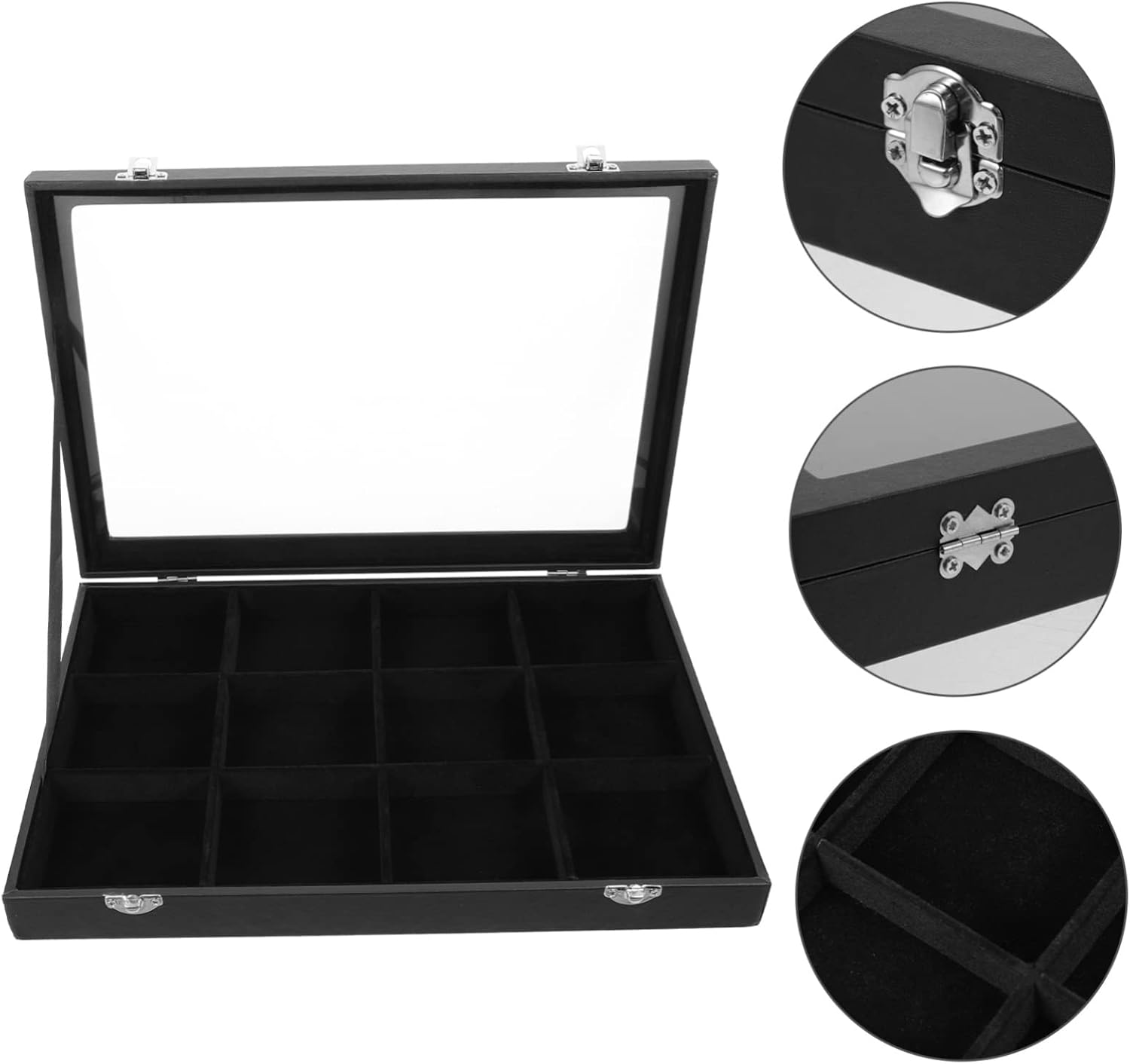 Black Jewelry Storage Box with Lid, Flannelette Acrylic Display Xmas image 4