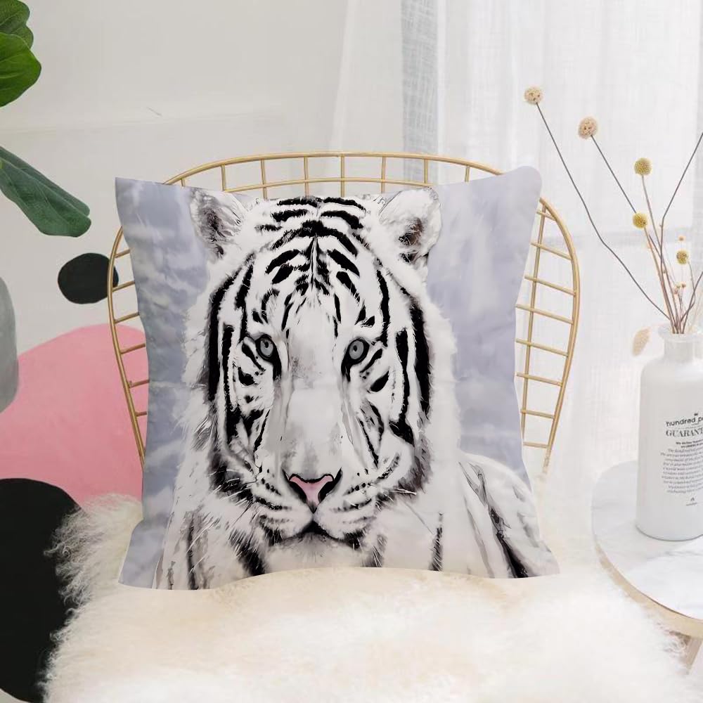 HYOSXW Cushion Cover,Throw Pillow Case Home Decorative for Living Room Bedroom Sofa Chair 16X16 Inch,Portrait of beautiful white tiger isolated on white background,Pillowcase 40X40cm