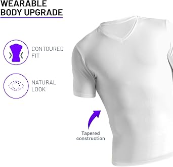 Rounderbum Mens Compression Tech Slim Fit Cotton T-Shirt Posture Support & Core Shaping Undershirt, 2 Colors