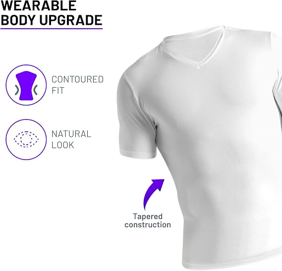 Rounderbum Mens Compression Tech Slim Fit Cotton T-Shirt Posture Support & Core Shaping Undershirt, 2 Colors