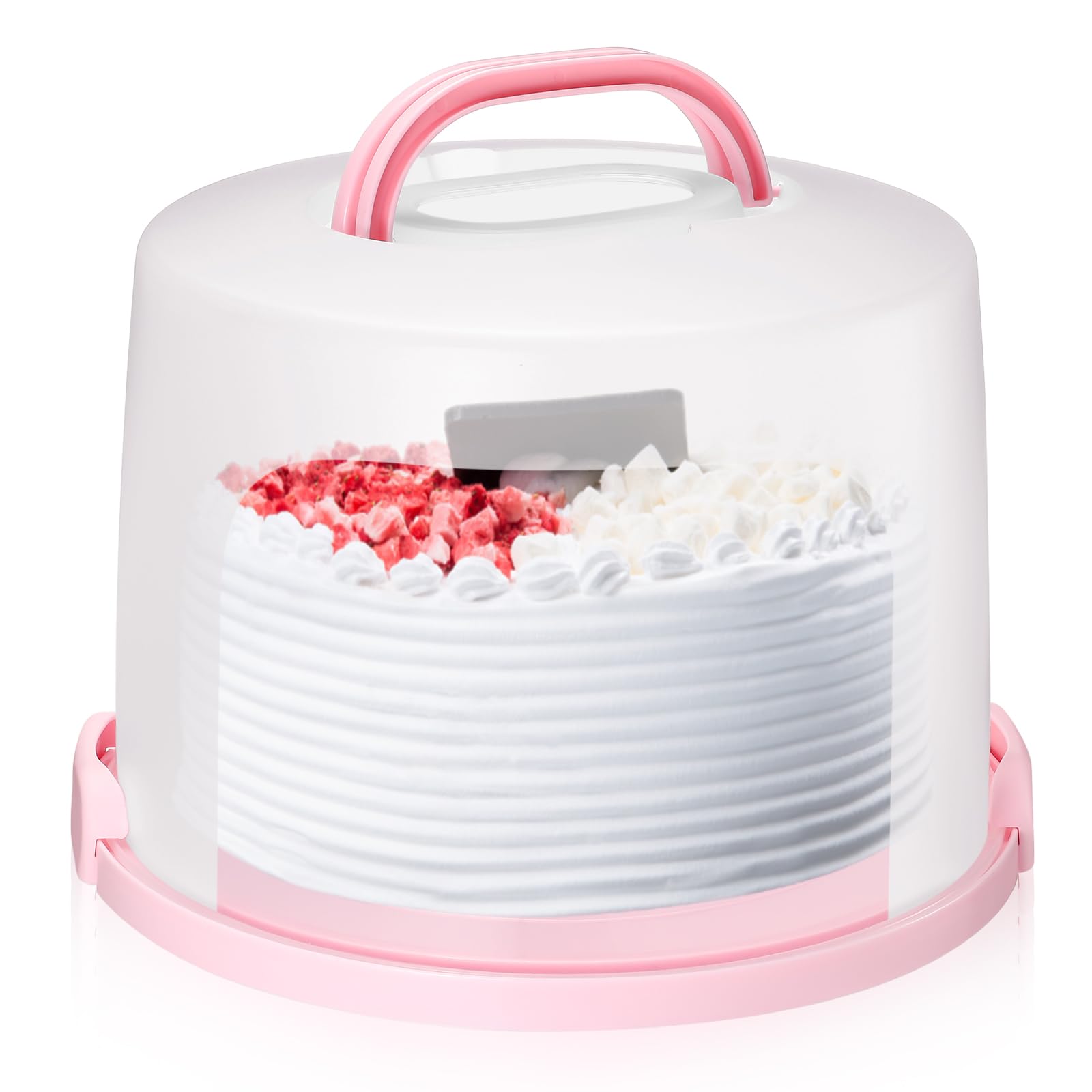 Baderke 10 Inch Round Cake Carrier with Lid and Handle - Two Sided Cake Holder & Box for Transport, Pie, Cupcake(Pink)