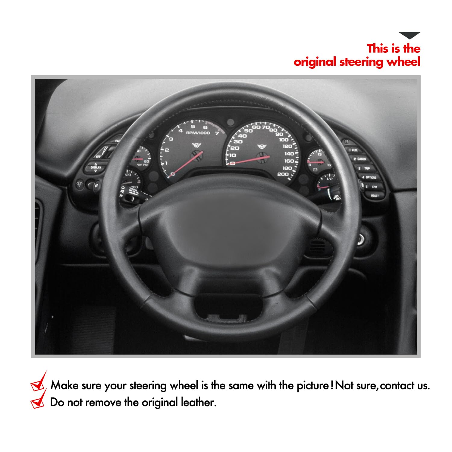 MEWANT Funda de volante de cuero genuino cosida a mano para Chevrolet Corvette (C5) 1997-2004, accesorios para volante