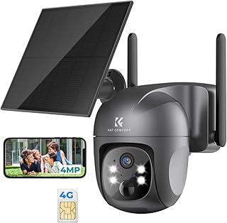 4G LTE Security Camera Outdoor with SIM Card, K&F Concept 2.5K 4MP No WiFi Solar Security Cameras Wireless 360° PTZ Camera Surveillance Exterieur, Color Night Vision, 2-Way Audio, PIR Motion Detection
