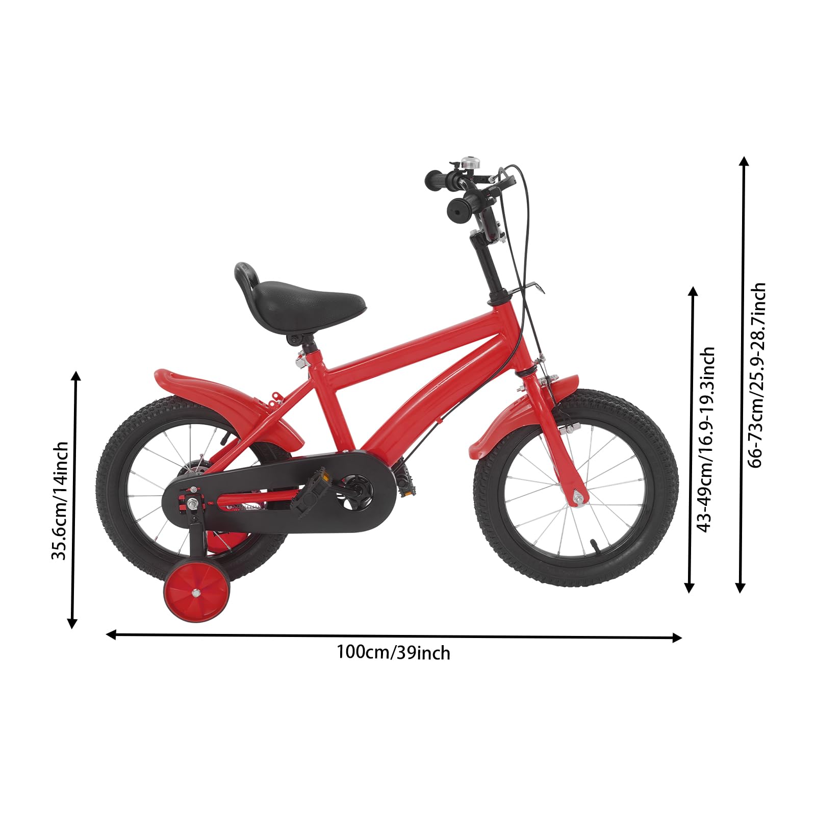 Bicicleta Infantil de 14 Pulgadas a Partir de 3-6 años, Bicicleta Ajustable para niños con Ruedas estabilizadoras, Cubierta de Cadena
